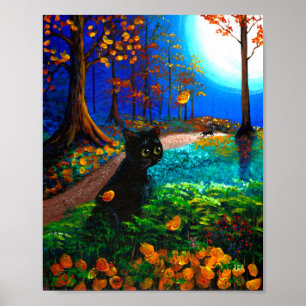 Funny Scardy Cat Herfst Halloween Moon Creationart Poster