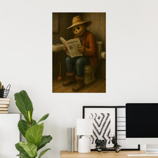 Funny Scarecrow Bathroom Print, Rustic Toilet Poster (Thuiskantoor)