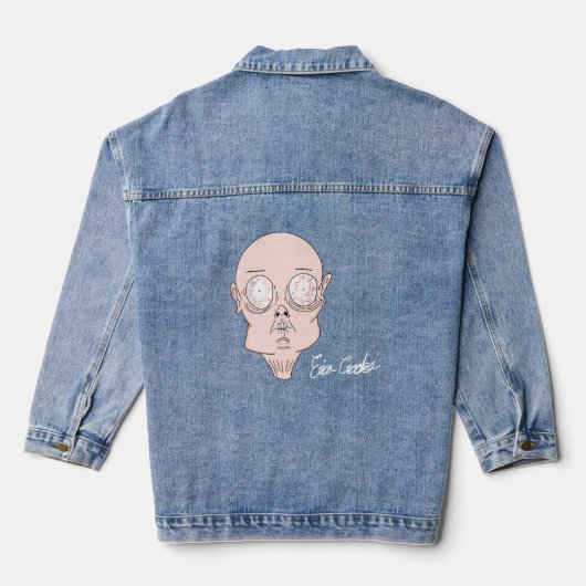 Funny scared cartoon face denim jacket (Achterkant)
