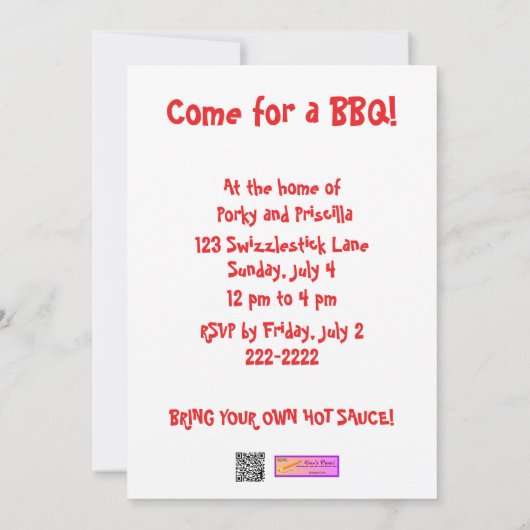 Funny Scared Cartoon Pig BBQ Party Uitnodigingen (Achterkant)