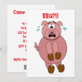 Funny Scared Cartoon Pig BBQ Party Uitnodigingen (Voorkant / Achterkant)