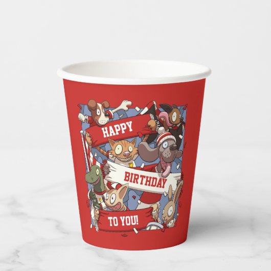 Funny Scarf Waving Animal Cartoon Sports Fans Papieren Bekers (Voorkant)