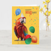 Funny Scarlet Macaw Parrot Birthday Kaart (Gele Bloem)