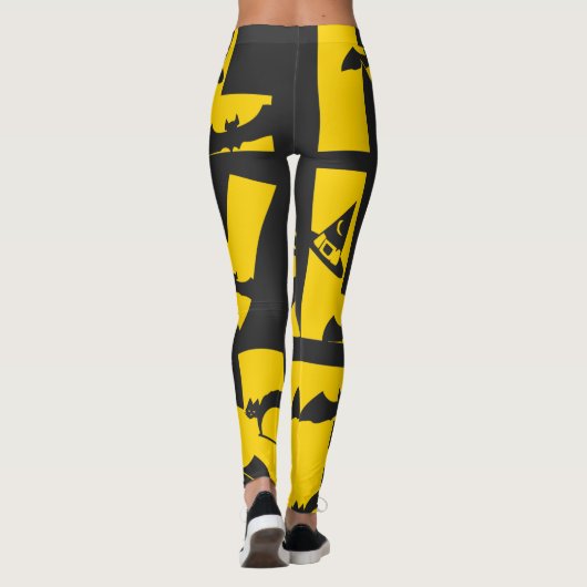 Funny Scary Black Cat Bat Witch Pet Text Halloween Leggings (Achterkant)