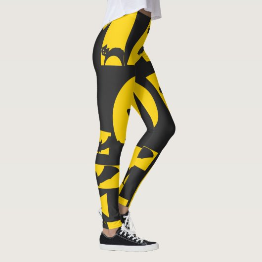 Funny Scary Black Cat Bat Witch Pet Text Halloween Leggings (Rechts)