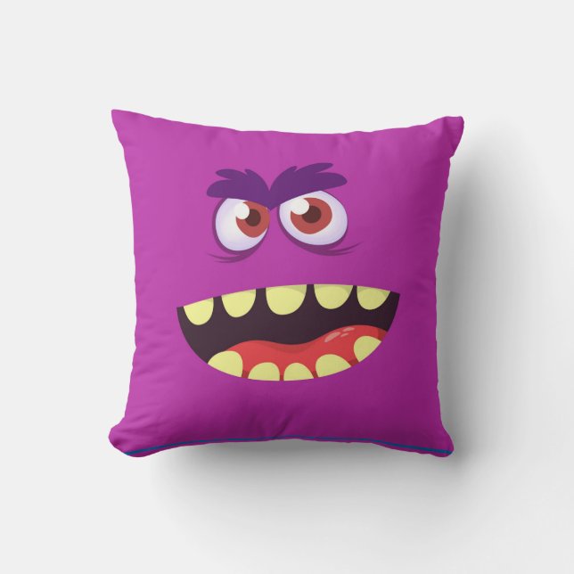 Funny Scary Gekke Monster Face for Kids - paars Kussen (Voorkant)