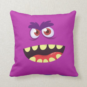 Funny Scary Gekke Monster Face for Kids - paars Kussen