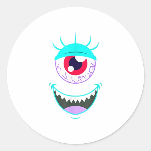 Funny Scary Monster Eyeball Face Halloween Ronde Sticker (Voorkant)