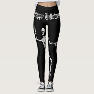 Funny Scary Skeleton Happy Halloween Leggings