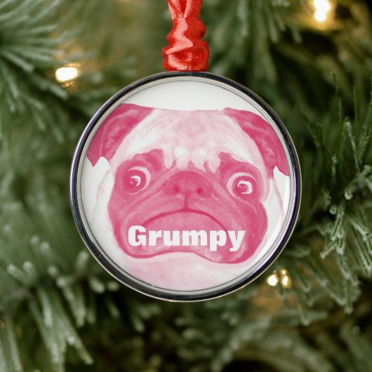 Funny Schattig PINK Grumpy Puggy Metalen Ornament (Boom)