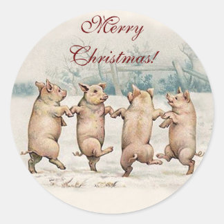 Funny Schattige Dancing Pigs, Animals - Vrolijk Ke Ronde Sticker