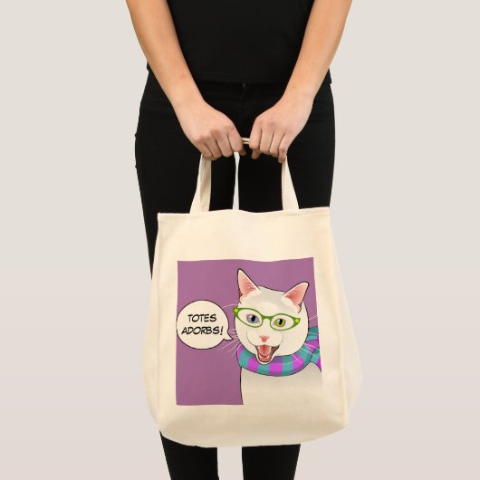 Funny Schattige Hipster Doofus Cat Shopping Bag Tote Bag (Voorkant (product))
