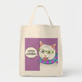 Funny Schattige Hipster Doofus Cat Shopping Bag Tote Bag (Voorkant)