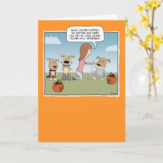 Funny Schattige Monster Puppies Halloween Kaart (Gele Bloem)