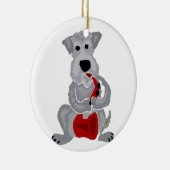 Funny Schnauzer die Red Saxophone speelt Keramisch Ornament (Rechts)
