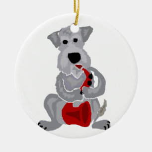 Funny Schnauzer die Red Saxophone speelt Keramisch Ornament