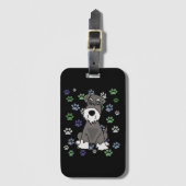 Funny Schnauzer Dog en Paw Prints Art Bagagelabel (Voorkant (verticaal))