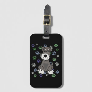 Funny Schnauzer Dog en Paw Prints Art Bagagelabel
