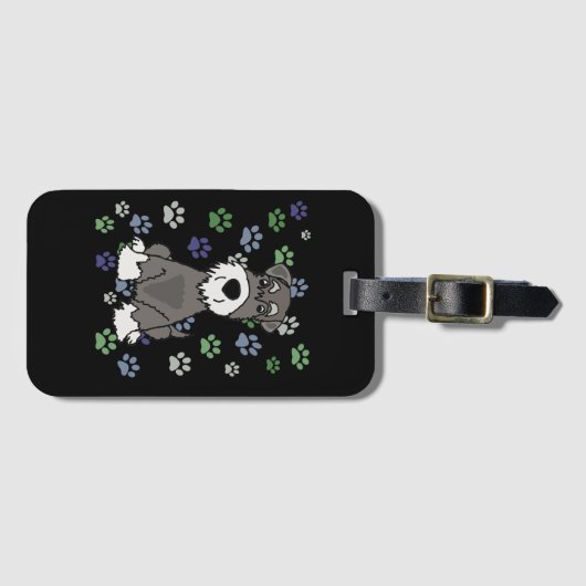 Funny Schnauzer Dog en Paw Prints Art Bagagelabel (Voorkant (horizontaal))