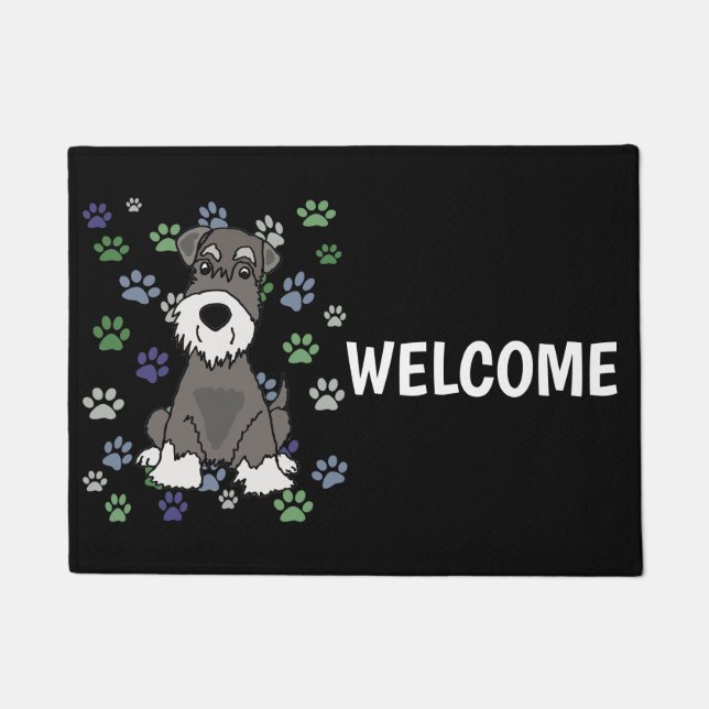 Funny Schnauzer Dog en Paw Prints Art Deurmat (Voorkant)