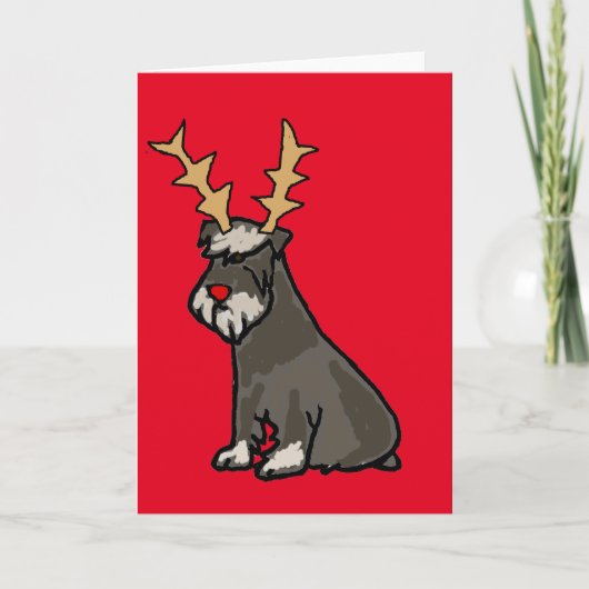 Funny Schnauzer met Reindeer Antlers Kerstmis Feestdagen Kaart (Voorkant)