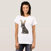 Funny Schnauzer met Reindeer Antlers Kerstmis T-shirt (Voorkant volledig)