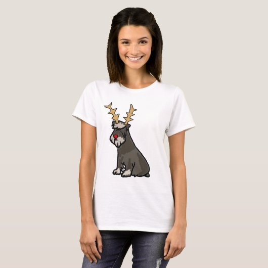 Funny Schnauzer met Reindeer Antlers Kerstmis T-shirt (Voorkant volledig)