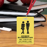 Funny School Bathroom Hall Pass Badge<br><div class="desc">De badge van de leerling van een Humoureuze school is geel met een zwarte stencil zoals figuren van een dringende behoefte aan jongen en een meisje. Pas de tekstgebieden aan om te lezen wat u wilt.</div>