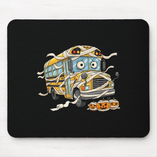 Funny School Bus Mummy Pumpkin Halloween Kids Mens Muismat (Voorkant)