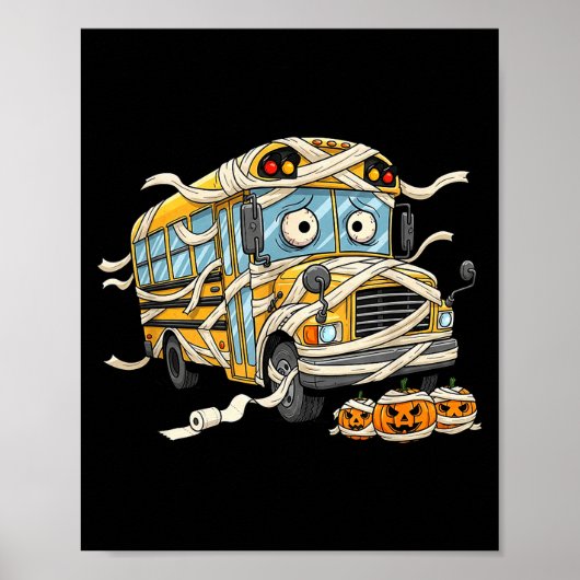 Funny School Bus Mummy Pumpkin Halloween Kids Mens Poster (Voorkant)