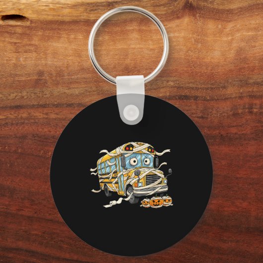 Funny School Bus Mummy Pumpkin Halloween Kids Mens Sleutelhanger (Voorkant)