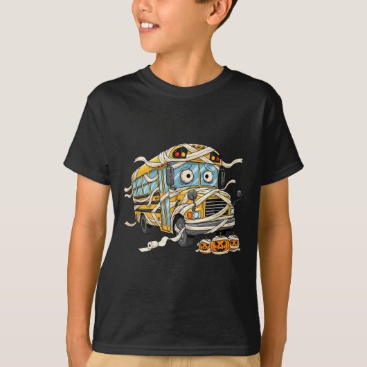 Funny School Bus Mummy Pumpkin Halloween Kids Mens T-shirt (Voorkant)