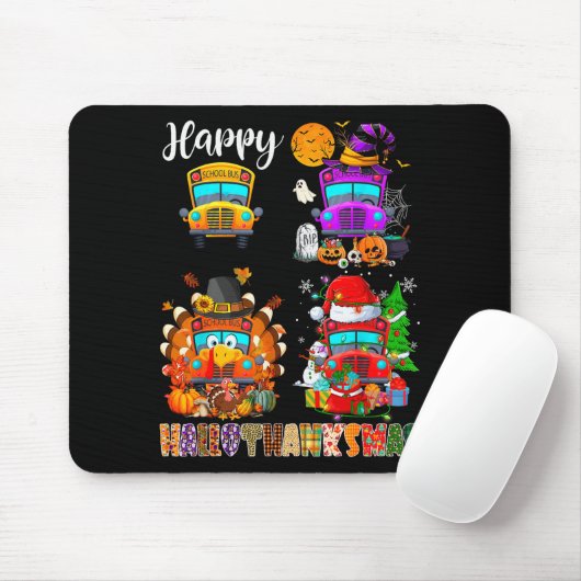 Funny School Bus Witch Turkey Santa Happy Hallotha Muismat (Met muis)