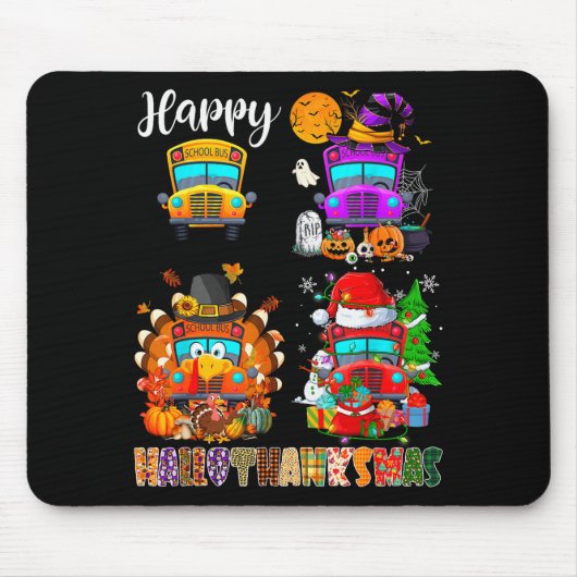 Funny School Bus Witch Turkey Santa Happy Hallotha Muismat (Voorkant)