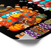 Funny School Bus Witch Turkey Santa Happy Hallotha Poster (Hoek)