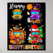 Funny School Bus Witch Turkey Santa Happy Hallotha Poster (Voorkant)