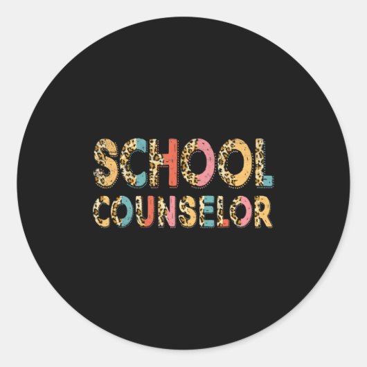Funny School Counselor Teacher Leopard School Coun Ronde Sticker (Voorkant)
