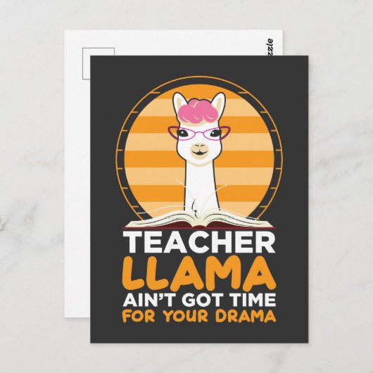 Funny School Llama geen tijd voor je drama Briefkaart (Voorkant / Achterkant)