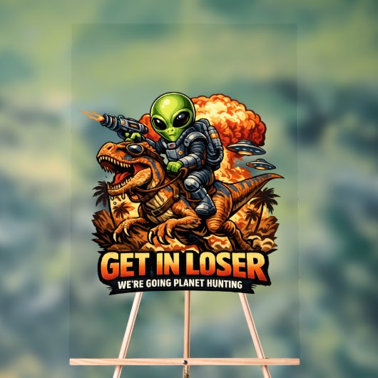 Funny Sci-Fi Fantasy Meme Art, Alien Riding Dinosa Acryl Bord (Neutraal)