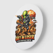 Funny Sci-Fi Fantasy Meme Art, Alien Riding Dinosa Grote Klok (Hoek)