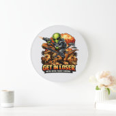 Funny Sci-Fi Fantasy Meme Art, Alien Riding Dinosa Grote Klok (Huis)