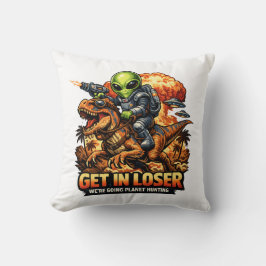 Funny Sci-Fi Fantasy Meme Art, Alien Riding Dinosa Kussen