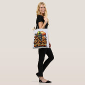 Funny Sci-Fi Fantasy Meme Art, Alien Riding Dinosa Tote Bag (Op model)