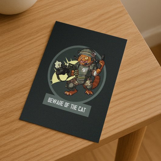 Funny Sci-fi Marine Orange Cat Beware Of The Cat Briefkaart