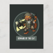 Funny Sci-fi Marine Orange Cat Beware Of The Cat Briefkaart (Voorkant)