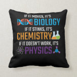 Funny Science Biology Chemistry Physics Teacher Kussen<br><div class="desc">Als het beweegt,  is het biologie,  als het stinkt,  chemie,  als het niet werkt,  is het natuurkunde. Grappig science Gift for Scientist Teacher. Ideaal voor school,  klas en kantoor.</div>