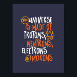 Funny Science Chemistry Universe made of Morons Poster<br><div class="desc">Het universum bestaat uit beschermers, neutronen, elektronen en moronen. Grappig en sarcastisch ontwerp voor degenen die van chemie houden, grappen, pun, sarcasme en humor. Koel en humoristische koopwaar voor docenten chemie, scheikunde en wetenschapsstudenten. Perfect voor wetenschapsgeek, nerd, middelbare schoolleraar en student die van biologie, natuurkunde en scheikunde houdt. Geweldig kerstcadeau...</div>