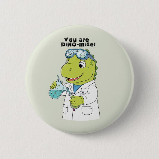 Funny Science Dinosaur Chemist "Dino-mite" Valenti Ronde Button 5,7 Cm (Voorkant)