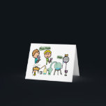 Funny Science Kaart<br><div class="desc">Funny Science design shows two scientists with a laboratory home brew experiment drinking the results. Lab equipment like burners and distillation are shown - plus poor Fred who seems to be part of the process.  Lab humor for chemistry geeks.</div>