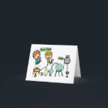 Funny Science Kaart<br><div class="desc">Funny Science design shows two scientists with a laboratory home brew experiment drinking the results. Lab equipment like burners and distillation are shown - plus poor Fred who seems to be part of the process. Lab humor for chemistry geeks.</div>